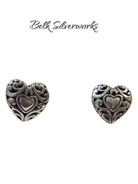Belk Athra NJ Sterling Silver Filigree Heart Studs NWT